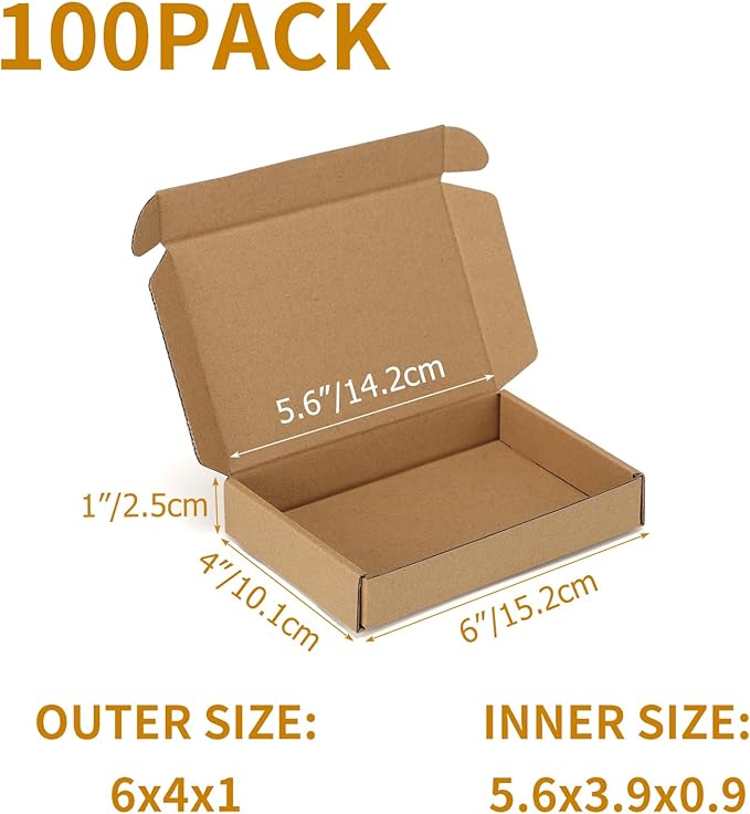 PHAREGE 6x4x1 Inch Shipping Boxes 100 Pack Brown, Tab Lock Tuck Top Mailer Boxes - Image 2