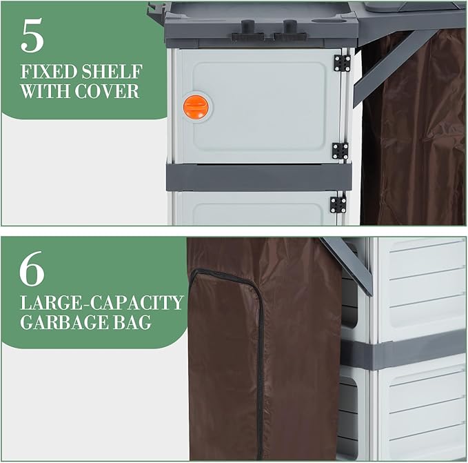 Janitorial Cart with 2 Cabinet, Commercial Cleaning Cart On Wheels with Cover - Image 5