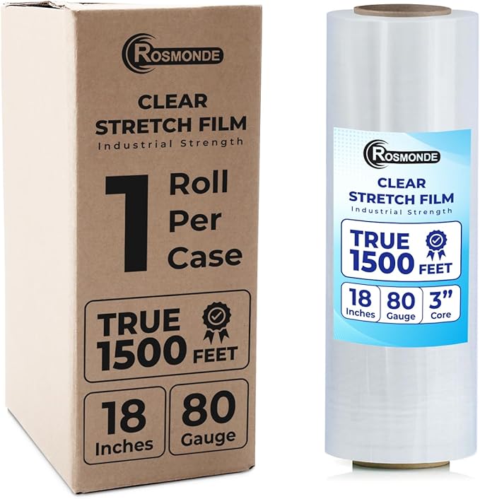 Rosmonde 1 Pack 18" Plastic Wrap, 80 Gauge Thick 9.4 lbs/Roll Wrap, Shrink Wrap by Rosmonde