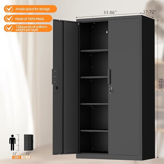 72" H Metal Garage Cabinet, Metal Lockable Storage Cabinet - Image 3