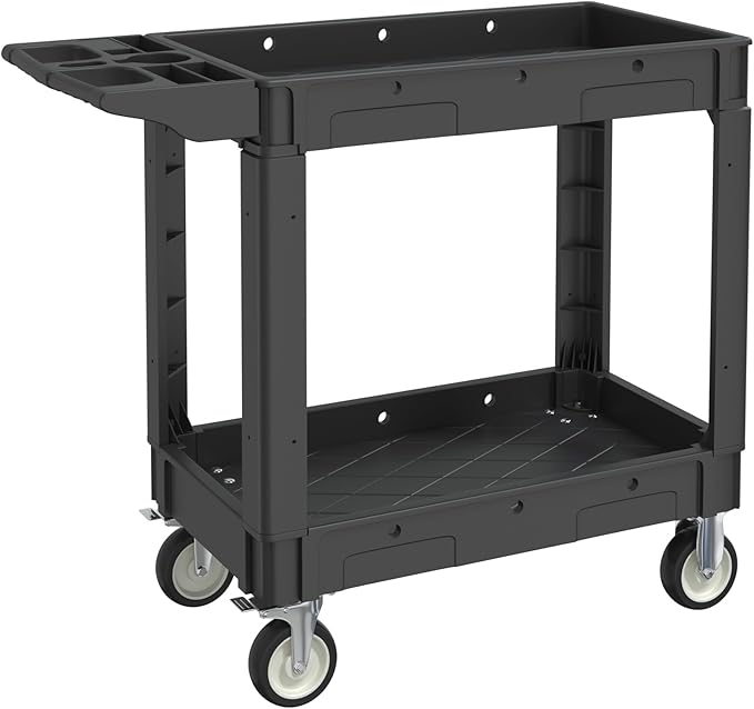 Utility Cart on Wheels, 2 Shelf Heavy Duty Plastic Rolling Cart, 550 lbs by Xalvora