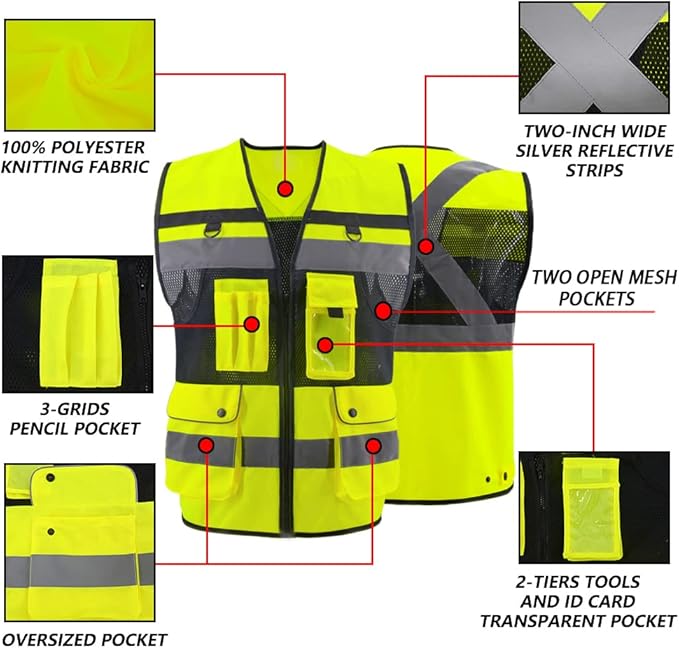 Safety Vest High Visibility Reflective Construction Vest - Image 3