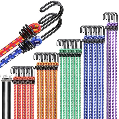 Bungee Cords Heavy Duty Outdoor: 40-Piece Premium Rubber Bungee Cords with Hooks in a Storage Jar Includes 10", 18", 24", 30", 36", 48" Bungee Cord for Camping, Tent, Fastening Items by ELEAD