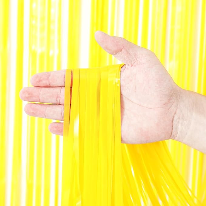 3 Pack 3.3 x 8.2 ft Pastel Yellow Foil Fringe Backdrop Curtains, Tinsel - Image 2
