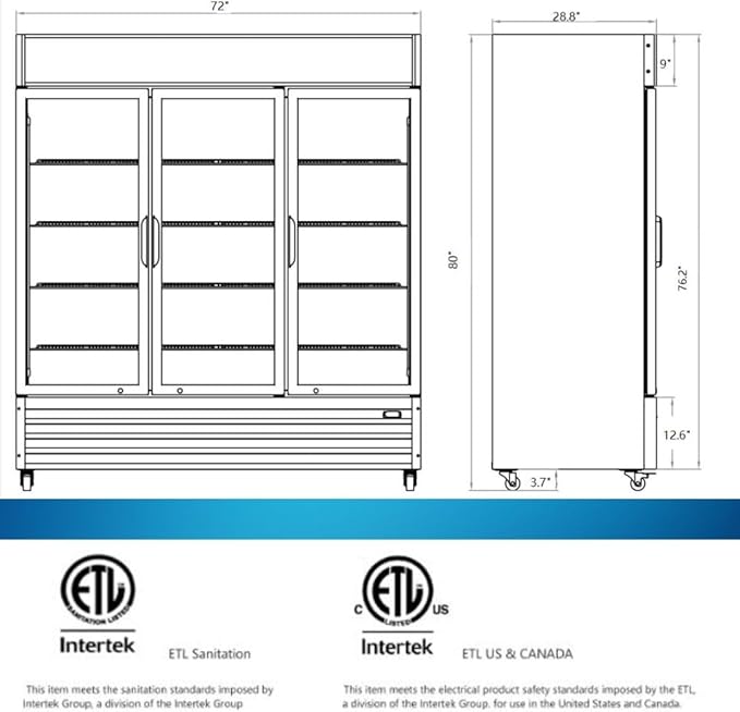 Merchandiser Refrigerator 3 Glass Door, 56 cu ft Beverage Display Cooler - Image 8