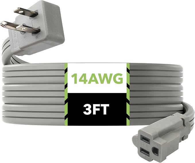 BN-LINK 3 ft Appliance Extension Cord 15-Amp Heavy Duty Power Cord, 14/3 SPT-3 by BN-LINK