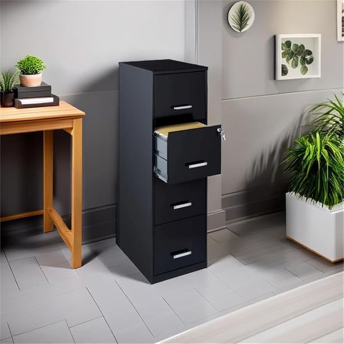 Scranton & Co 18" Deep Light Duty 4 Drawer Metal Letter Filing Cabinet in Black - Image 2