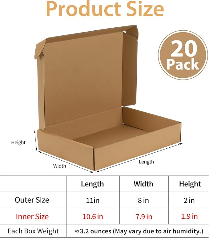 Trwcrt Shipping Boxes 11x8x2 Set of 20, Corrugated Cardboard Box - Image 2