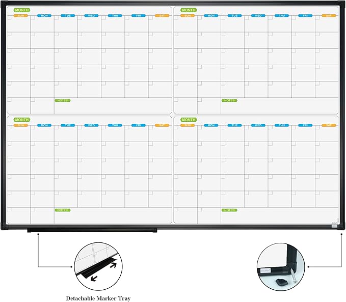 JILoffice Magnetic Dry Erase Calendar Whiteboard, 4 Month White Board Planner - Image 2