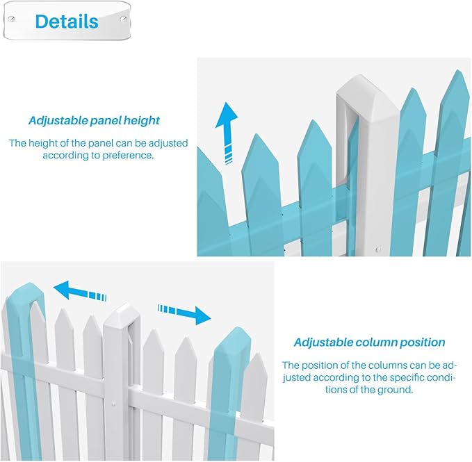 Patio Outdoor Fence 36"Hx84"L White Vinyl Picket Fence Panels Privacy Fence - Image 6