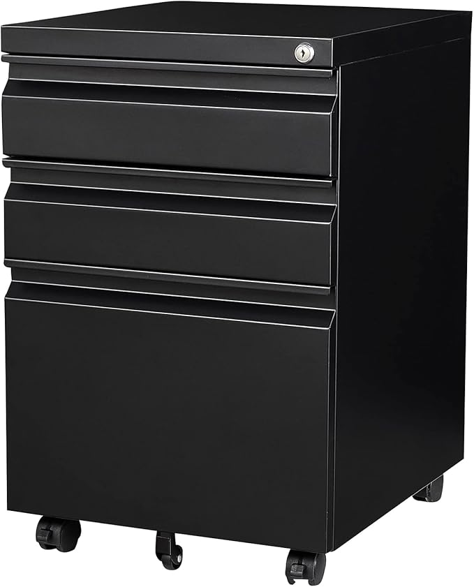 3 Drawer File Cabinet with Wheels, Metal Filing Cabinet with Lock, Office by Anxxsu