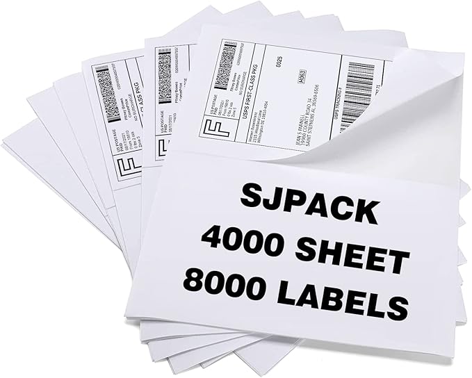 SJPACK 8000 Half Sheet Laser/Ink Jet Shipping Labels Mailing Labels 5-1/2" X by SJPACK