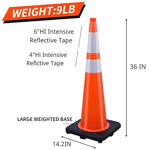 BESEA 8 Pack 36” Traffic Cones, Heavy Duty Weighted Base - Image 2