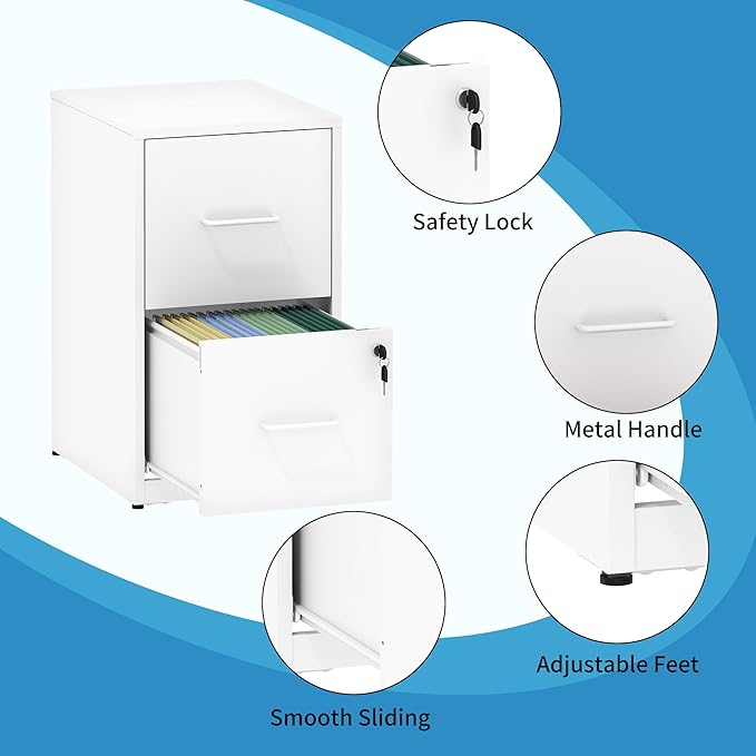 2 Drawer File Cabinet with Lock, Steel Vertical Filing Cabinets - Image 5