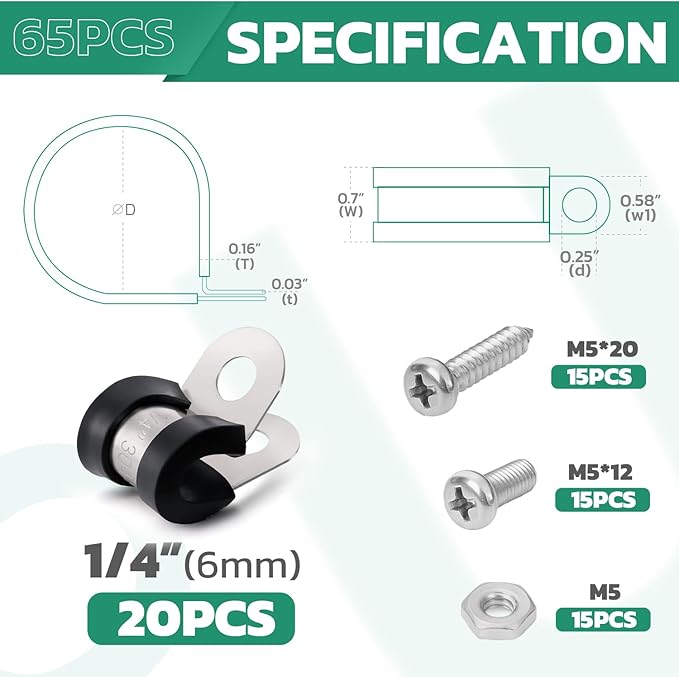 20PCS 1/4 Inch Cable Clamps - Image 2