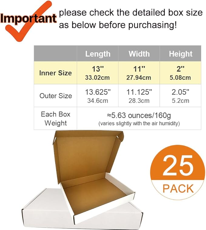 13x11x2'' Small Shipping Boxes 25 Pack, Corrugated Cardboard Mailers - Image 2