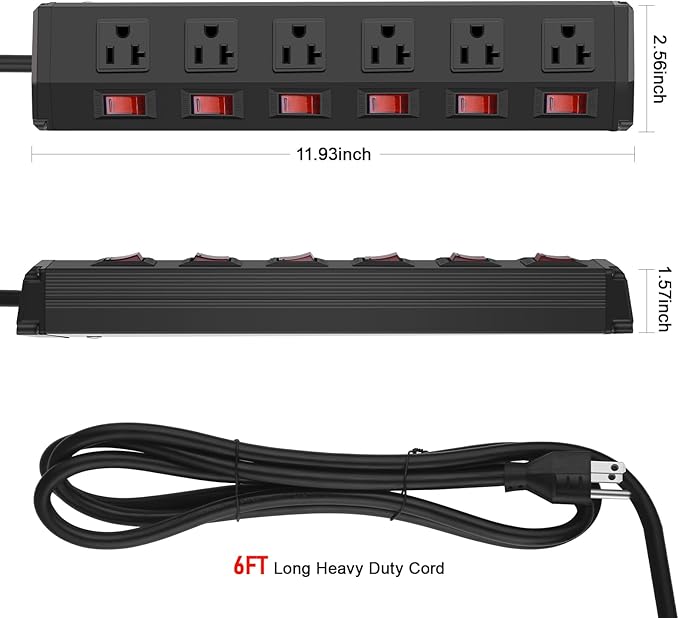 CCCEI Metal Power Strip Individual Switches 6 Outlets, Heavy Duty Power Strip - Image 3