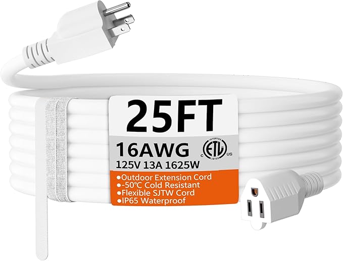 HUANCHAIN 25 FT 16 Gauge White Indoor Outdoor Extension Cord Waterproof by huanchain