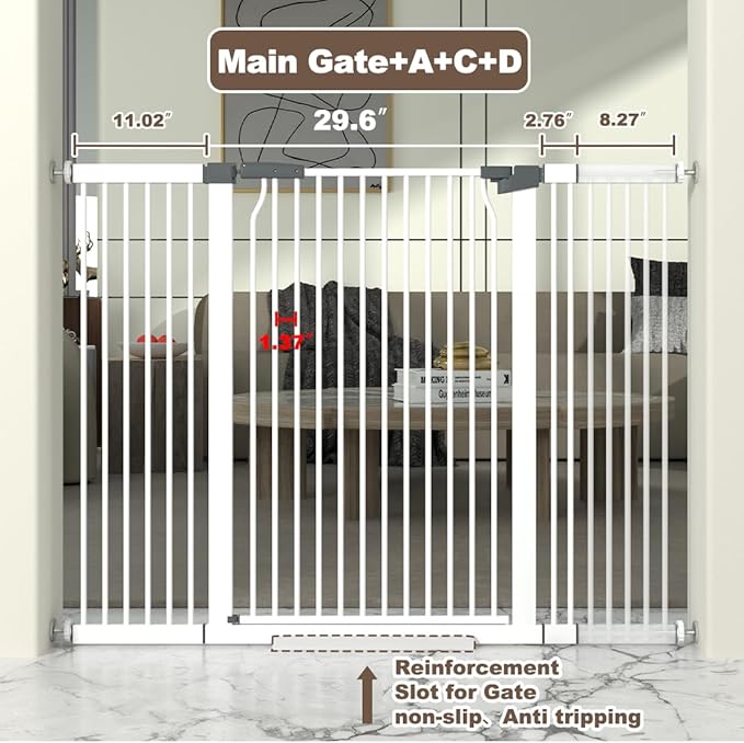 41" Extra Tall Cat Gate for Doorway, 49.2-54.7 Metal Pet Baby Safe Gate - Image 3