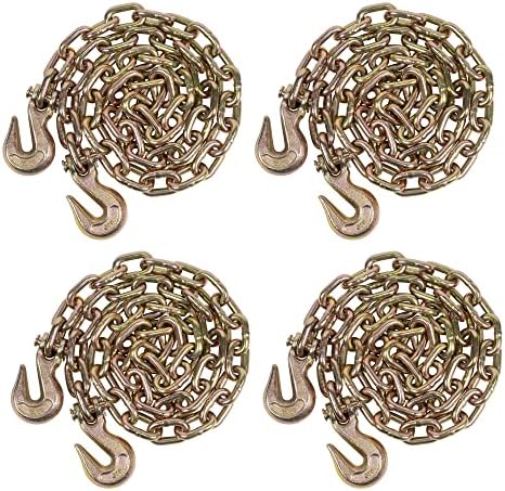 Mytee Products 4 Pack 1/2 Inch x 12 FT Grade 70 Binder Chain with Clevis Grab Hooks - G70 Transport Tow Chain - 11,300 Lbs Working Load Limit by MyteeProducts