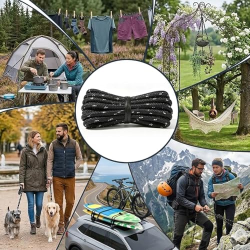 8 Pack Rope Tensioner Set with Alloy Buckles and Storage Bag, Adjustable Tie Down Ropes for Tent, Tarp, Hammock, Clothesline, Luggage & Outdoor Use (Black) - Image 3