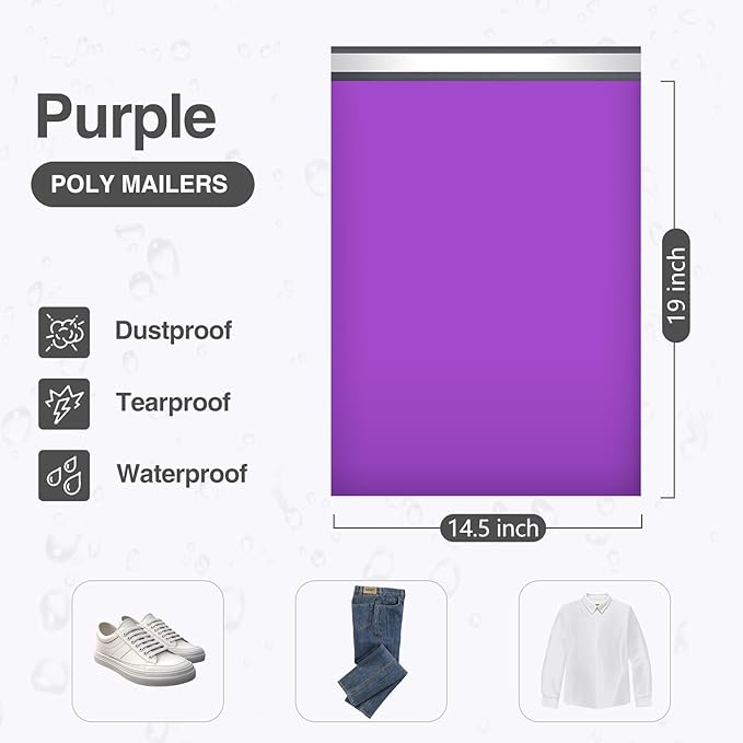 UCGOU Poly Mailers 14.5x19 Inch Purple 100 Pack Large Shipping Bags #7 Strong - Image 2