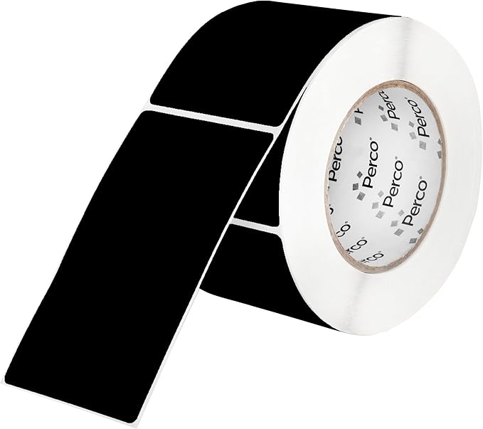 Perco Black 3x5 Inch Perforated Sticker Labels — 150 Stickers Per Roll — by Perco