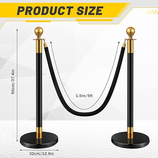 Ferraycle 12 Pcs Stainless Steel Stanchions Post Queue 5 ft Carpet Ropes and - Image 2