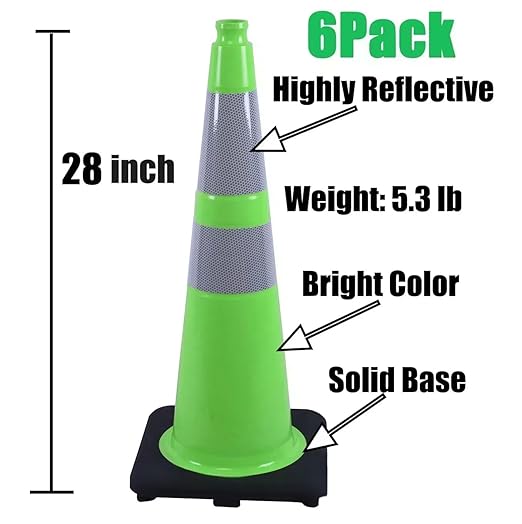 BESEA 6Pack 28" inch Traffic Cones Green Safety Cones - Image 2