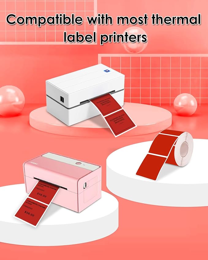 iEager Red Square Thermal Label Stickers, 500 Sheets/Roll - Image 4