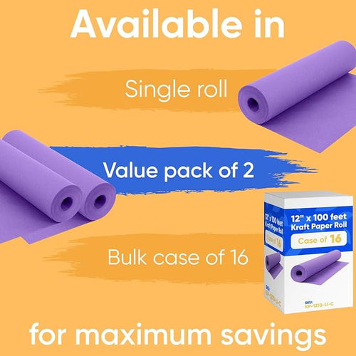 12" x 1200" Lilac Kraft Paper Roll, 45 lbs Thickness, Made in USA Colored Kraft - Image 2