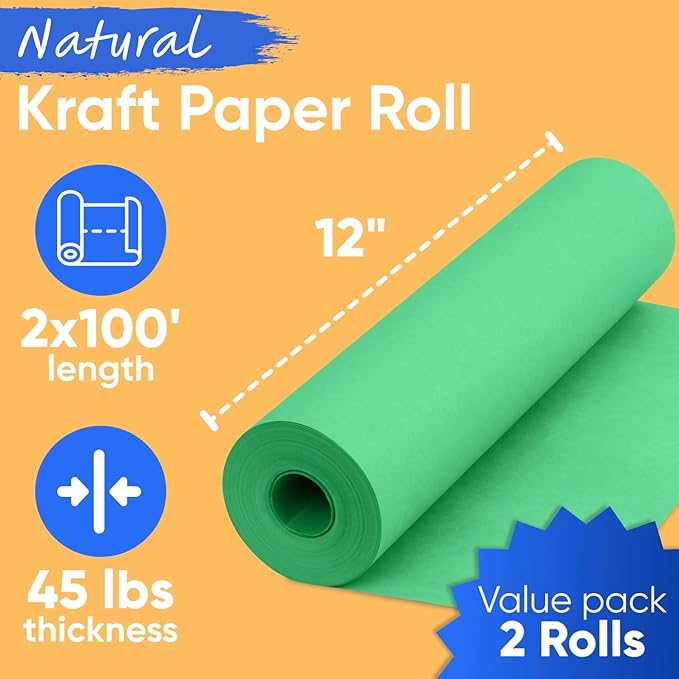 12" x 1200" Green Kraft Paper Roll, 45 lbs Thickness, Made in USA Colored Kraft - Image 3