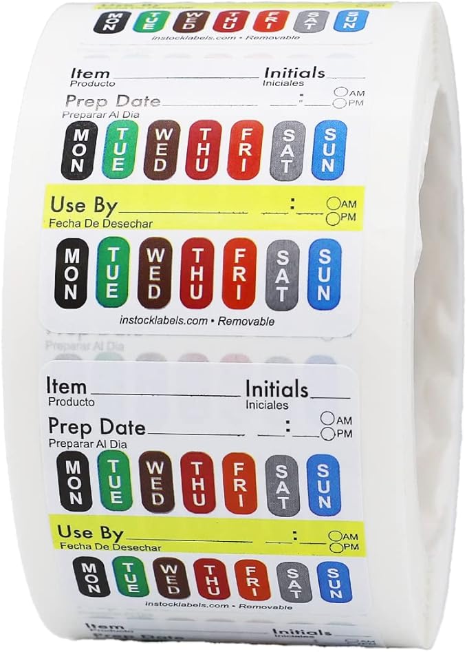 Removable Universal Labels for Food Rotation Use by Food Preparation Days of by InStockLabels