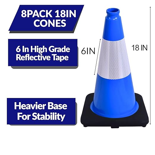 BESEA 8Pack 18 Inch Blue Traffic Cones - Image 2