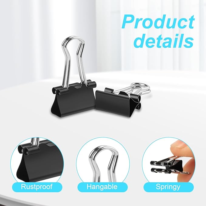 Ufmarine 120 Pcs Mini Binder Clips, Small Binder Clips Black, 15mm Paper Clips - Image 2
