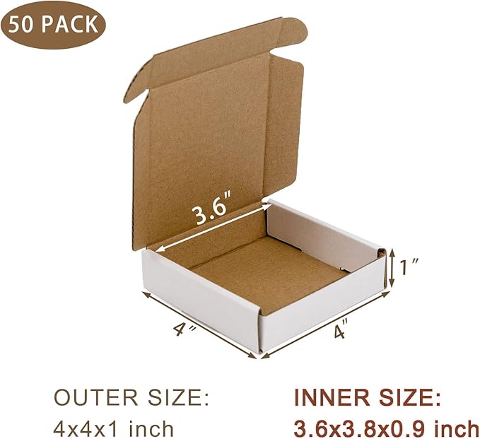 50 Pack 4x4x1 Inches Small Shipping Boxes, Moving Mailing Packing Box - Image 2