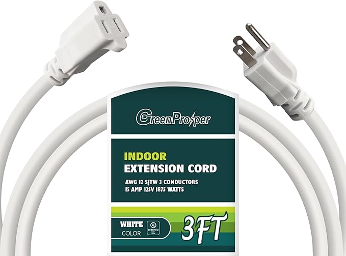 3 FT 12 Gauge Extension Cord Outdoor, Heavy Duty Weatherproof & Flame Retardant by GreenProsper