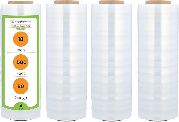 PSBM 4 Rolls 18 Inch x 1500 Feet 80 Gauge Stretch Film/Wrap, Heavy Duty by PackagingSuppliesbymail