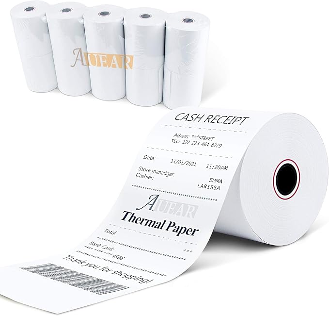 3 1/8" x 230' Thermal Receipt Paper, 80mm BPA Free Point of Sale Cash Register by AUEAR