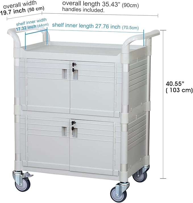 JaboEquip Large Lockable Medical Cart 3 Shelf Hospital Cart Overall Size - Image 6
