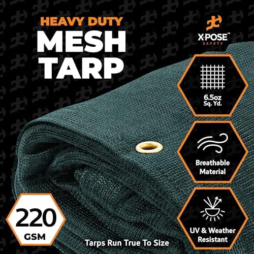 Xpose Safety Heavy Duty Green Mesh Tarp 12' x 52' – 70% Sunblock Shade Cloth with Grommets for Garden, Fence, Privacy Screen, Canopies, Dump Trucks, Pool Cover – Tear & Weather Resistant - Image 3