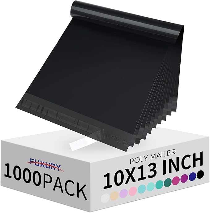 Fuxury 1000 Pack 10x13" Black Poly Mailers Bulk, Waterproof Mailing Envelopes by Fuxury