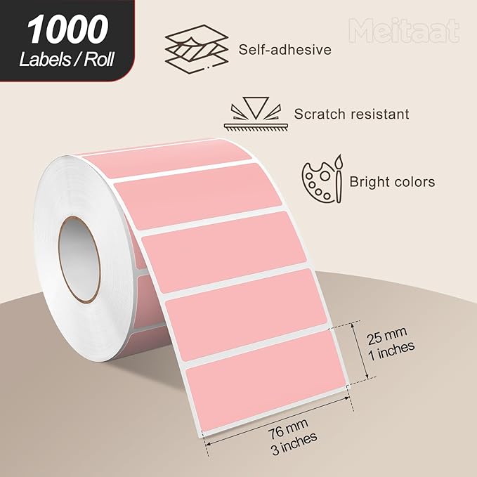 3 × 1 Inches Pink Rectangle Color Coding Labels 1000 PCS, Self-Adhesive - Image 2