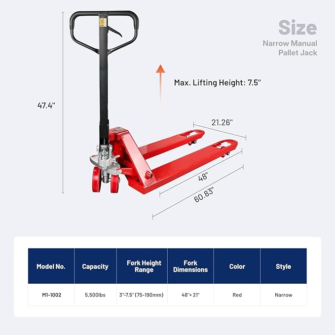 NORTHSKY Narrow Manual Pallet Jack, 5500lb Capacity - Image 2