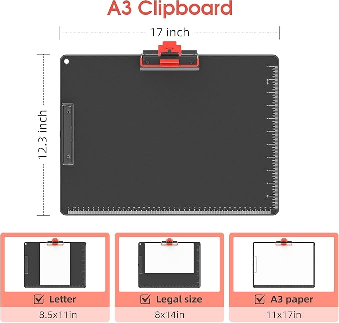 Clipboards with Pen Holder A3 Size 11 x 17 Inch Aluminum Protection Edge Clip - Image 2