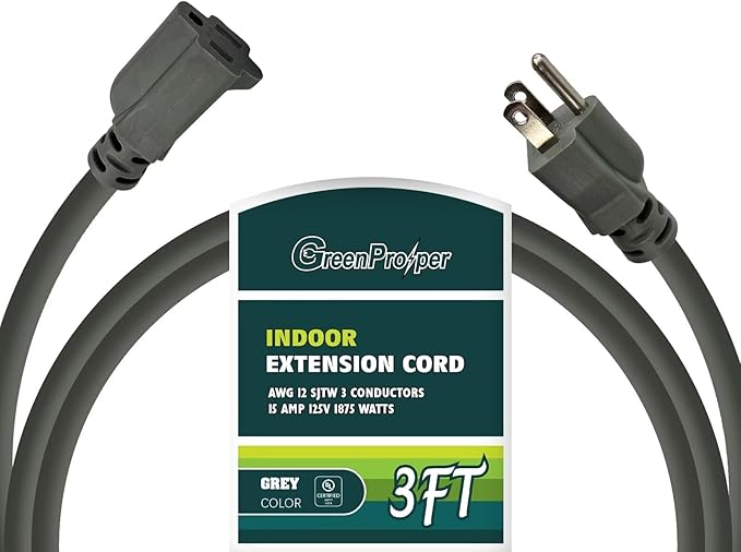 3 FT 12 Gauge Extension Cord Outdoor, Heavy Duty Weatherproof & Flame Retardant by GreenProsper