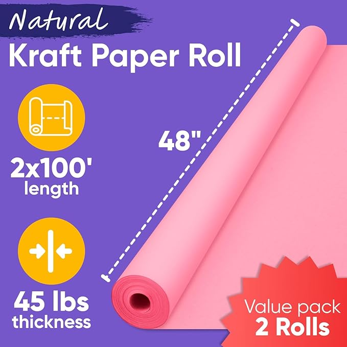 48" x 1200" Pink Kraft Paper Roll, 45 lbs Thickness, Made in USA Colored Craft - Image 3