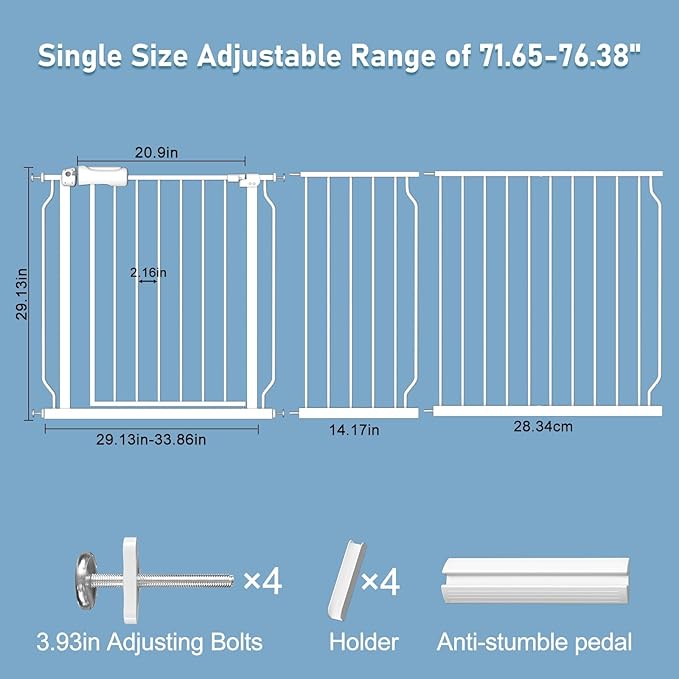 ALLAIBB Extra Wide Baby Gate Pressure Mount Auto Close White Metal Child Dog - Image 6