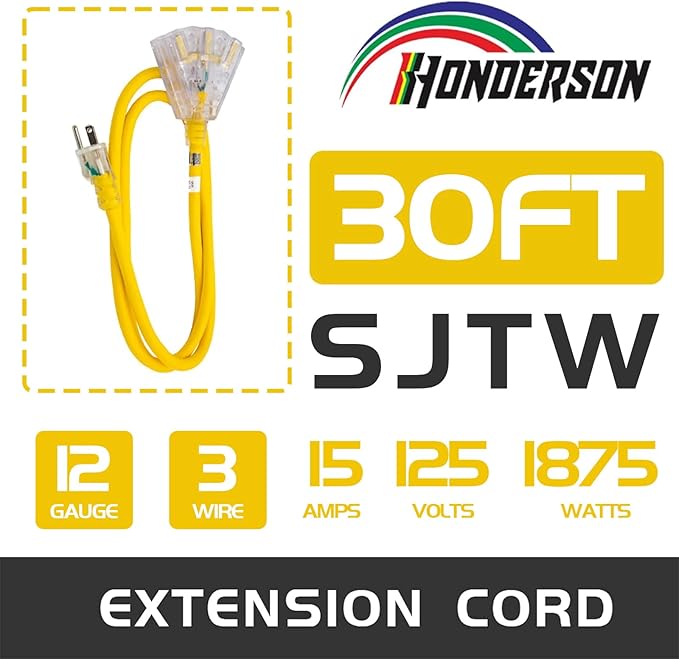 3-Outlets Indoor Outdoor Extension Cord Weatherproof - Image 2