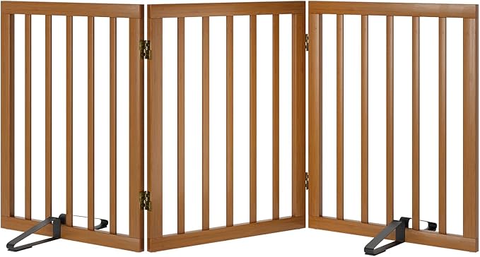 Freestanding Pet Gate Foldable Dog Gate Walnut Bamboo Dog Gates by MinoKesper